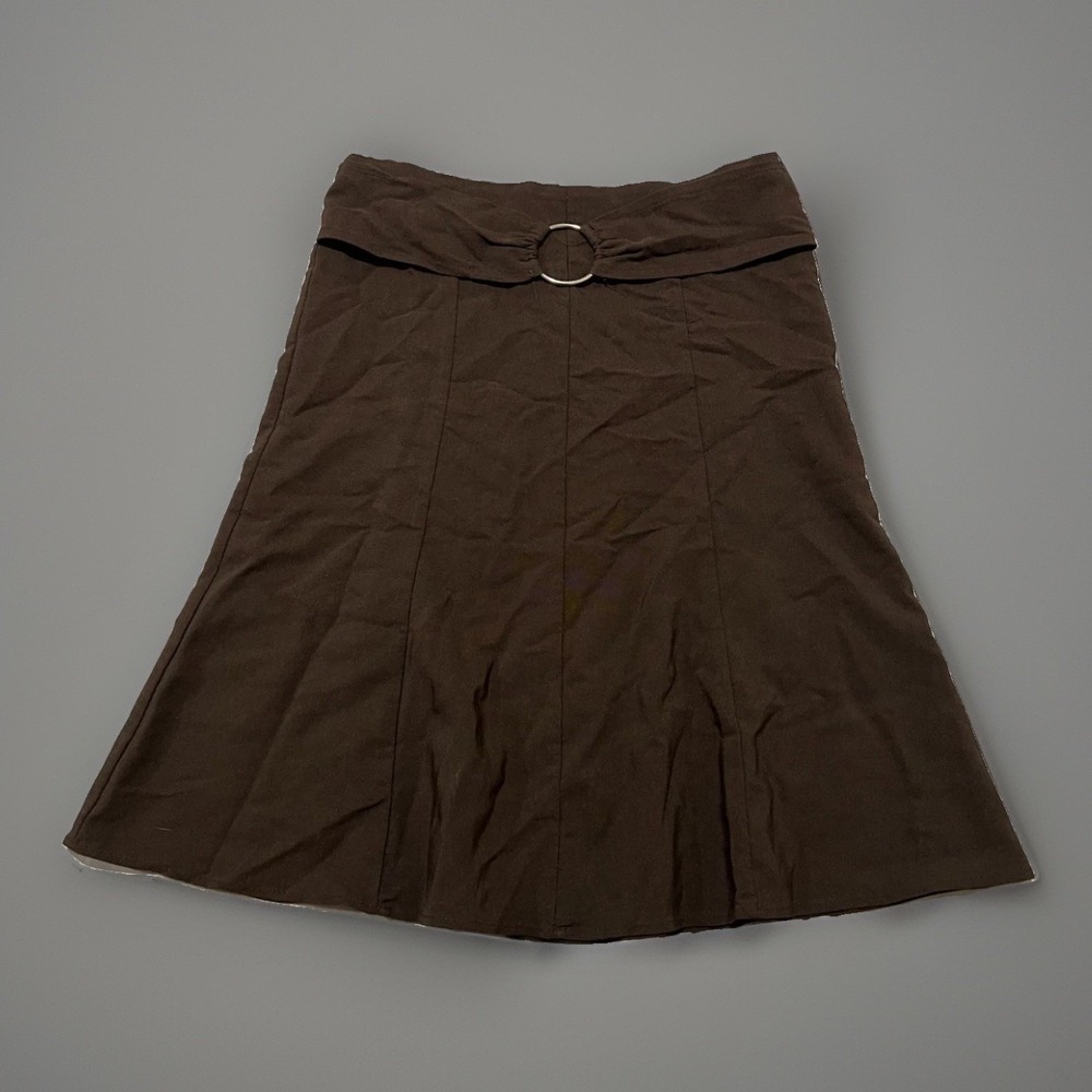 Full Coverage Womens Brown Y2K O Buckle Flared Skirt Office Siren City Chic Sz 9